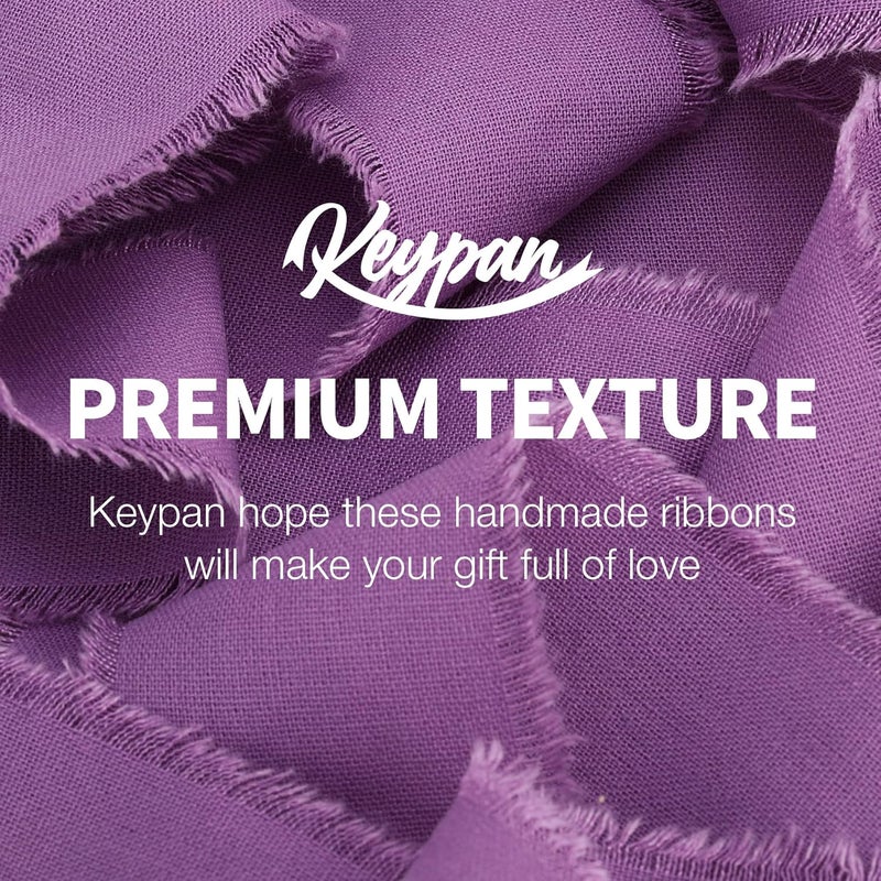 Keypan Purple Ribbon 1-1/2 x 15 Yards Handmade Cotton Frayed Fringe Fabric Ribbons for Crafts Flower Bouquets Wedding Baby Shower Home DIY Decor - Image 3